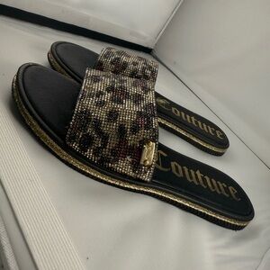 Black and Gold Juicy Couture Women's Slide Sandals